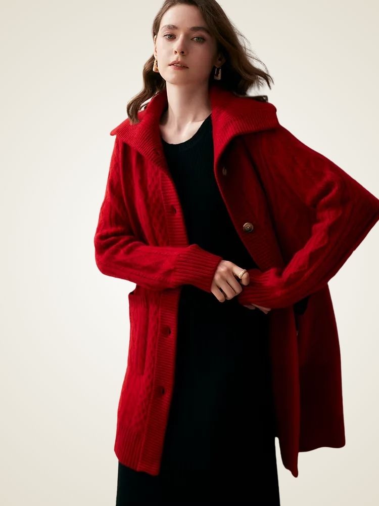 Paige - Collared Cable Knit Cashmere Cardigan