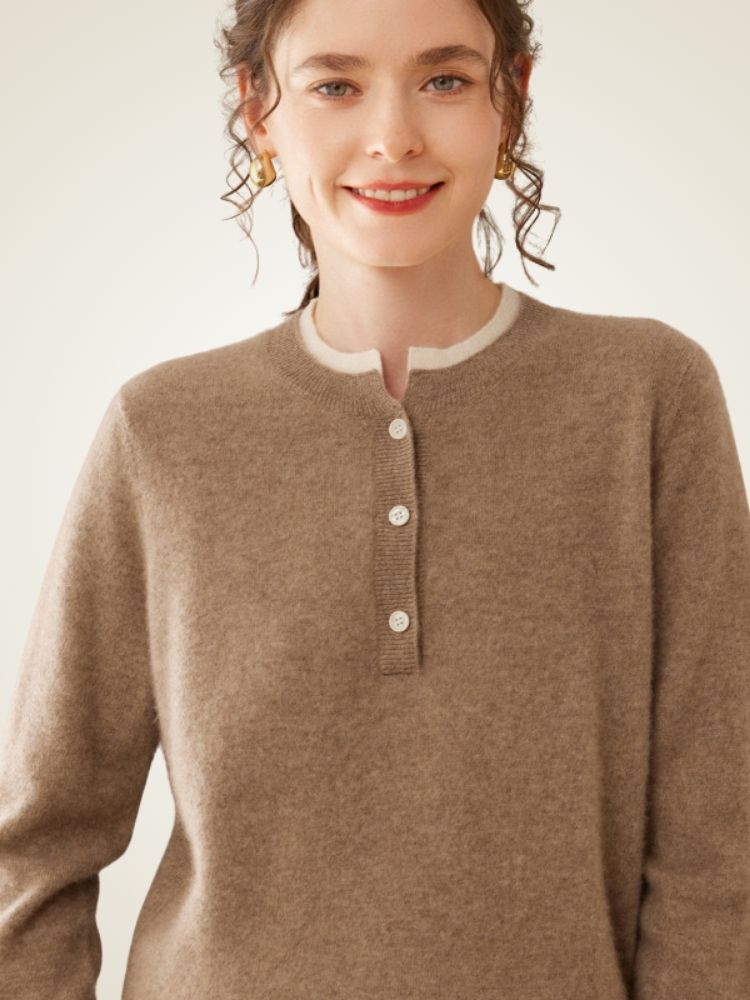 Zephara - Classic Cashmere Henley Sweater