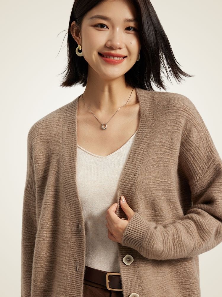 Raisa - V-Neck Textured Cashmere Cardigan