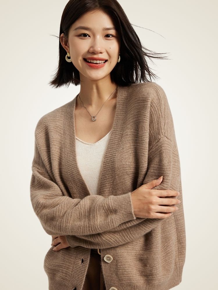 Raisa - V-Neck Textured Cashmere Cardigan