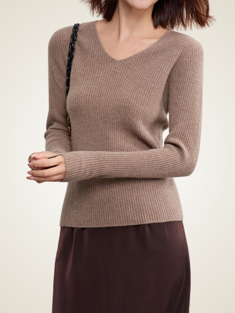 Zilianne - Seamless V-Neck Cashmere Sweater