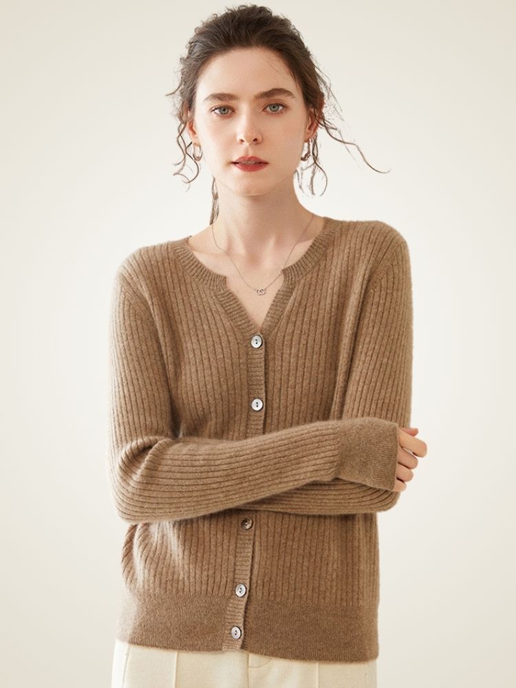 Delphie - Ribbed Cashmere Cardigan