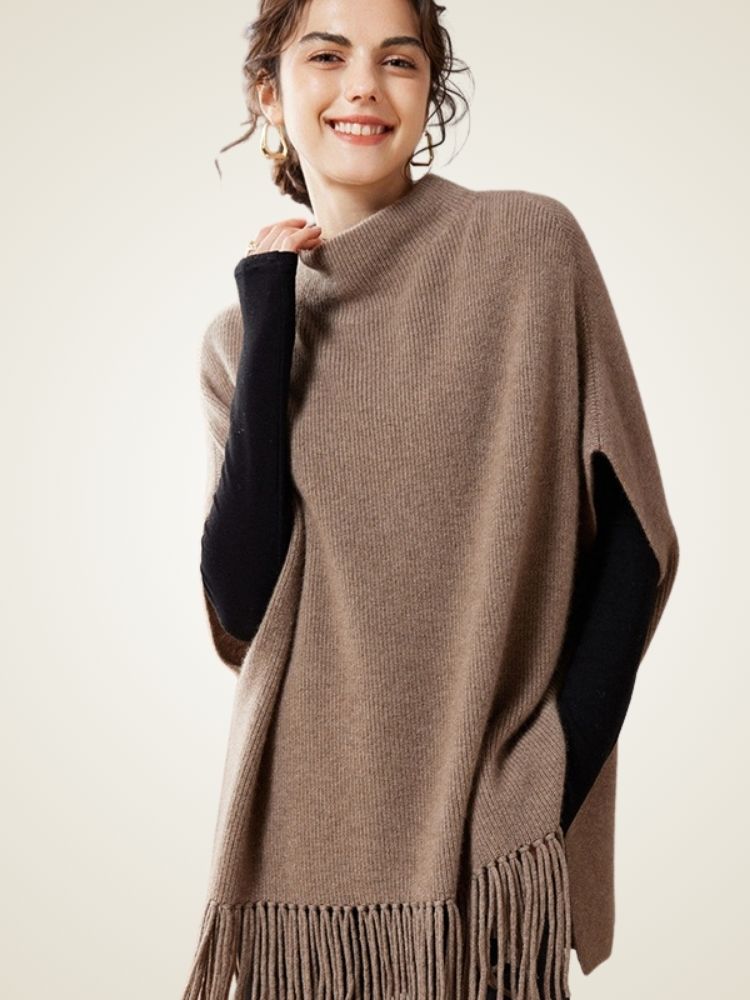 Lianne - Cashmere Poncho with Fringe