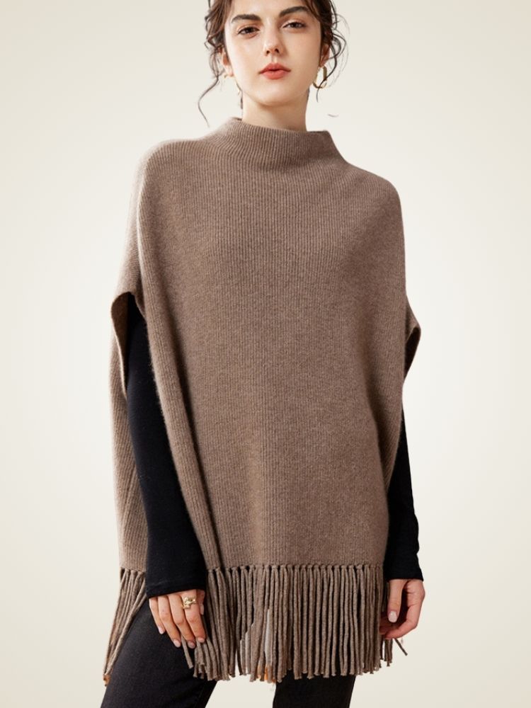 Lianne - Cashmere Poncho with Fringe