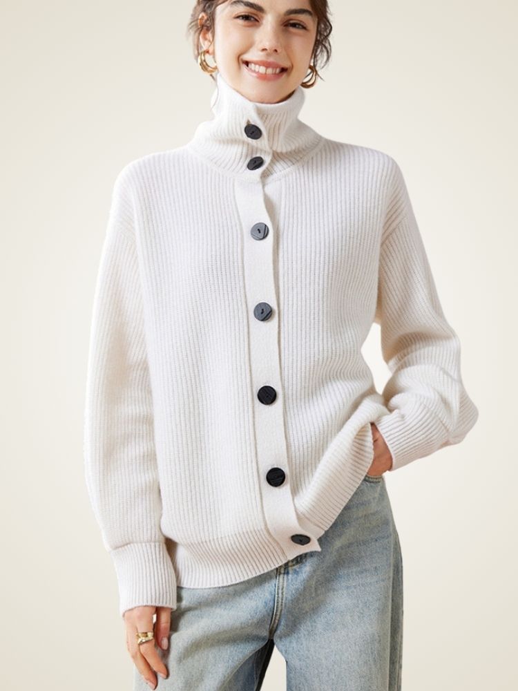 Norella - High-Neck Wide-Ribbed Cashmere Sweater